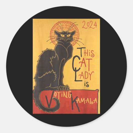 Cat Lady Kamala Le Chat Noir Grappige Stemming Ronde Sticker (Voorkant)