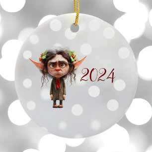 Cat Lady Kerst Elf Keramisch Ornament