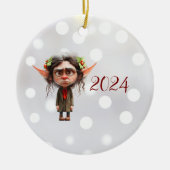 Cat Lady Kerst Elf Keramisch Ornament (Voorkant)