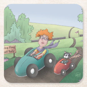 Cat Lady Road Rally Square Paper Onderzetter