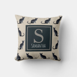 Cat Lady Taupe Waterverf Black Kat Patroon Kussen