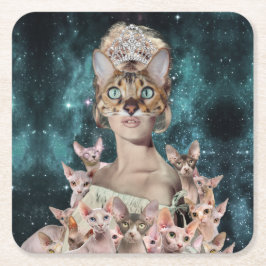 Cat Lady Vierkante Kartonnen Onderzetter