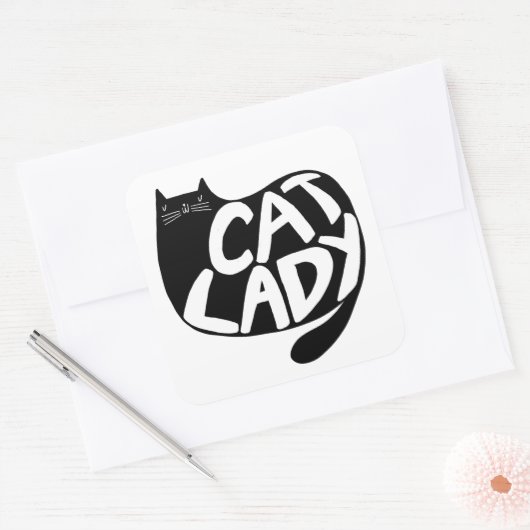 Cat Lady Vierkante Sticker (Envelop)