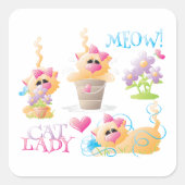 Cat Lady Vierkante Sticker (Voorkant)