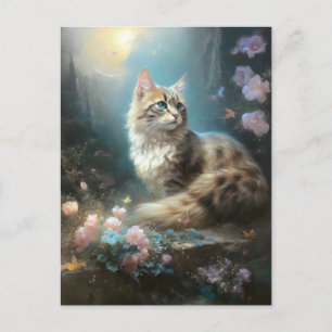 Cat Landscape Flowers Fantasy Art Briefkaart