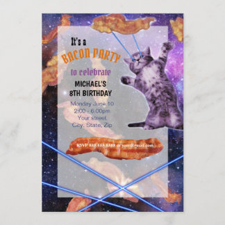 Cat Laser Bacon Funny Party Invitation Kaart