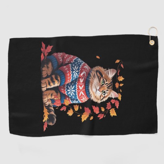 Cat Leaf Herfst Hallo Golfhanddoek (Horizontaal)