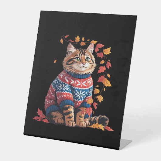 Cat Leaf Herfst Hallo Reclamebord Met Voetstuk (Voorkant)