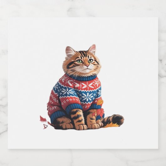 Cat Leaf Herfst Hallo Sparkling Wijnetiket (Enkel label)