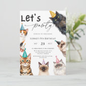 Cat Let's Pawty Kitten Cute kitty 9th Birthday Kaart (Staand voorkant)