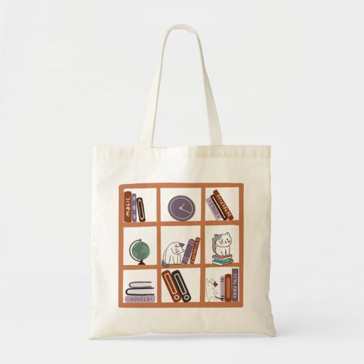 Cat Library Boekenplank Tote Bag (Voorkant)