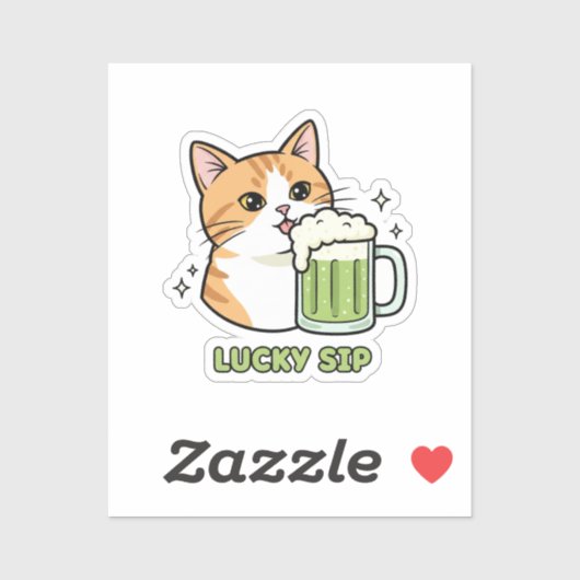 Cat Licking Beer Foam Just One Sip Funny Sticker (Vel)