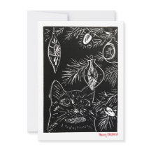 Cat Linocut Kerst Kaart