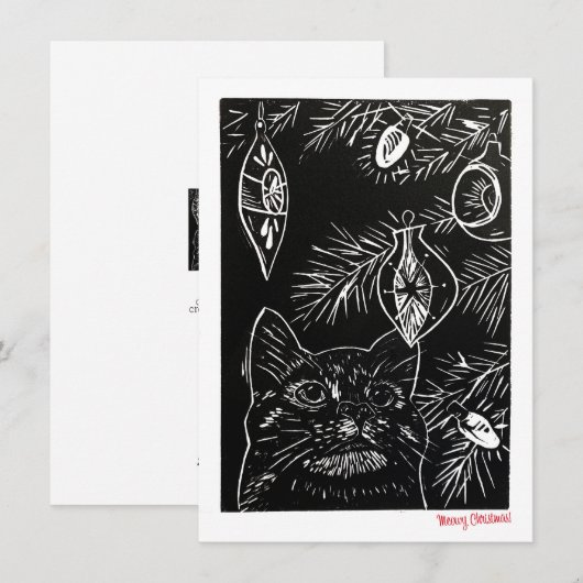Cat Linocut Kerst Kaart (Voorkant / Achterkant)
