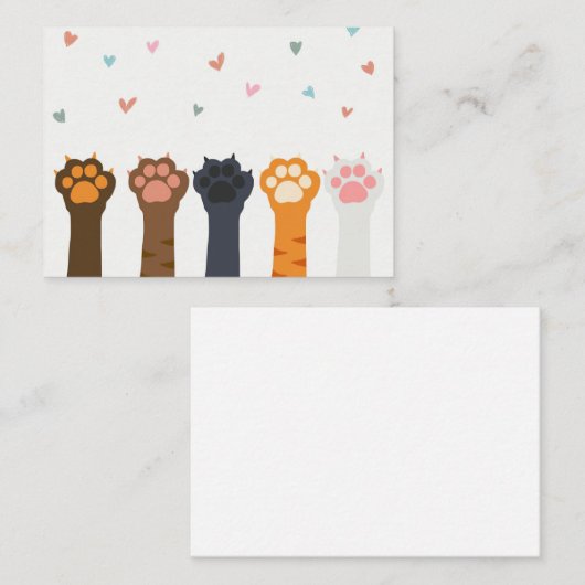 Cat Lover Cat Paw kleurrijke harten Visitekaartje (Voorkant / Achterkant)