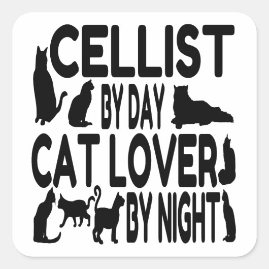 Cat Lover Cellist Vierkante Sticker (Voorkant)