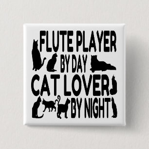 Cat Lover Flute Player Vierkante Button 5,1 Cm