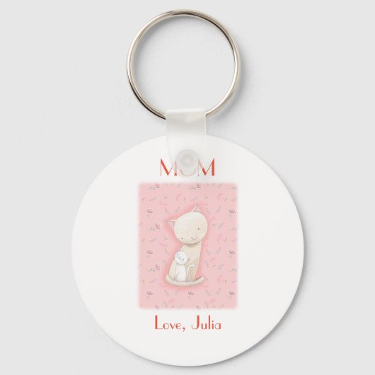Cat Lover Gift Mama cat en baby Custom Name Sleutelhanger (Voorkant)