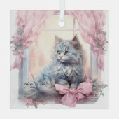 Cat Lover Grijs Kitten Roze Boog Glas Ornament (Achterkant)