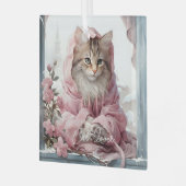 Cat Lover Grijs Wit Kitten Roze Frilly Kleding Glas Ornament (Voorkant links)