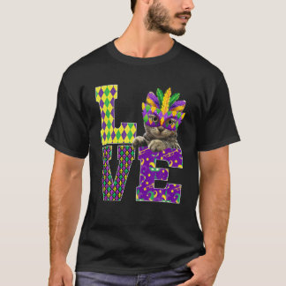 Cat Lover I Love Mardi Gras Costume Mask T-shirt