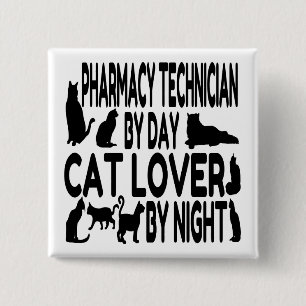 Cat Lover Pharmacy Technician Vierkante Button 5,1 Cm