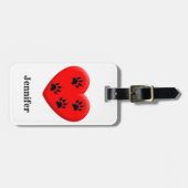 Cat Lover Rood Hart En Paws Aangepaste Naam Bagagelabel (Voorkant horizontaal)