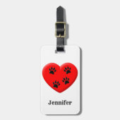 Cat Lover Rood Hart En Paws Aangepaste Naam Bagagelabel (Voorkant verticaal)