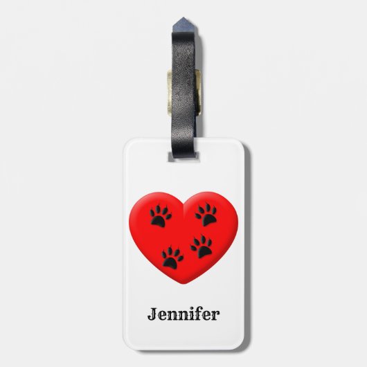 Cat Lover Rood Hart En Paws Aangepaste Naam Bagagelabel (Achterkant verticaal)