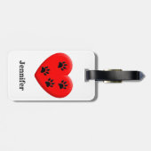 Cat Lover Rood Hart En Paws Aangepaste Naam Bagagelabel (Achterkant horizontaal)