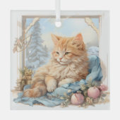 Cat Lover Sinaasappel Kitten Blauwe Kleding Glas Ornament (Voorkant)