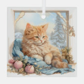 Cat Lover Sinaasappel Kitten Blauwe Kleding Glas Ornament (Achterkant)