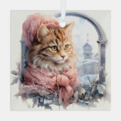 Cat Lover Tabby Kitten Roze Frilly Kleding Glas Ornament (Achterkant)