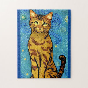 Cat Lover Van Gogh Style Sterrennacht Legpuzzel