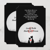Cat Lovers Black White Moon Huwelijksuitnodiging Kaart (Voorkant / Achterkant)