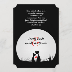 Cat Lovers Black White Moon Wedding Invitation Kaart