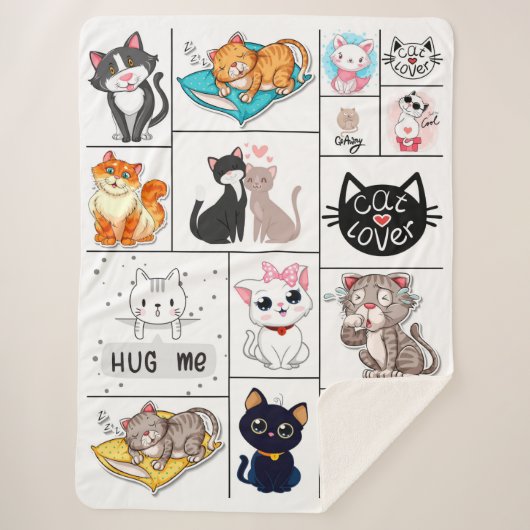 Cat Lovers Collage Sherpa Blanket Deken (Voorkant)