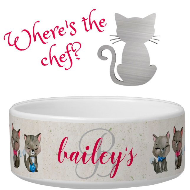 Cat Lovers Cute Katten Monogram Name Voerbakje (Creator heeft geüpload)