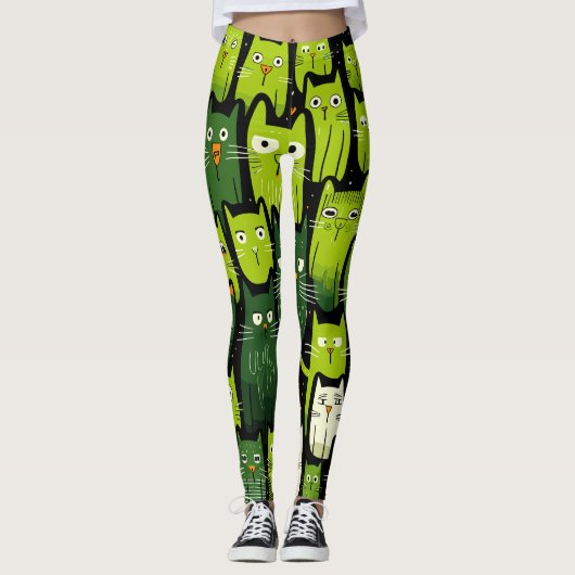 Cat Lover's Delight - Leuke en grappige Doodle Kat Leggings (Voorkant)