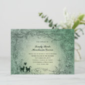 Cat Lovers  Green Vintage Wedding Kaart (Staand voorkant)