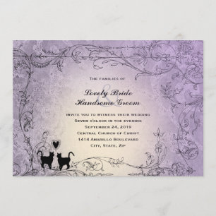 Cat Lovers Lavendel Vintage bruiloft Kaart
