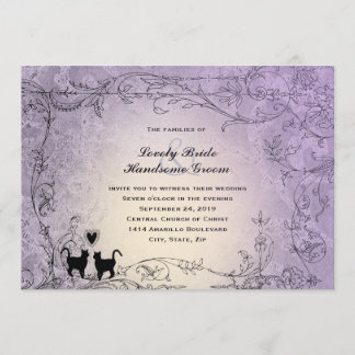 Cat Lovers  Lavendel Vintage bruiloft Kaart