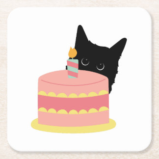 Cat Loves Cake Vierkante Kartonnen Onderzetter