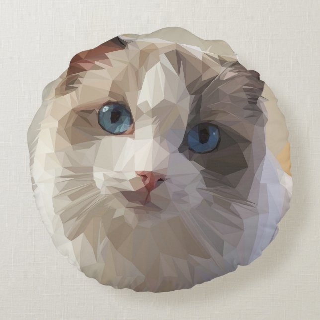 Cat Lowpoly Rond Kussen (Achterkant)