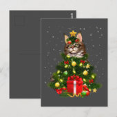 Cat Maine Coon Cat Xmas Tree Lights Cat Lover Ugly Briefkaart (Voorkant / Achterkant)