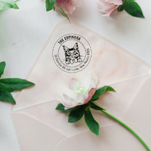 Cat Maine Coon Familie Retouradres Rubberstempel