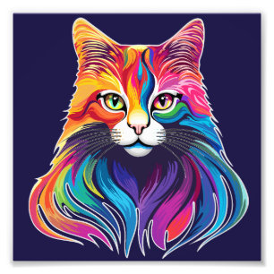 Cat Maine Coon Portret Regenboog Kleuren Foto Afdruk