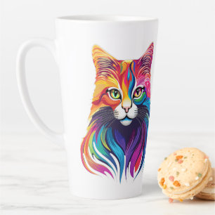 Cat Maine Coon Portret Regenboog Kleuren Latte Mok
