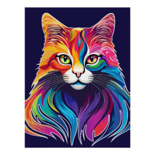 Cat Maine Coon Portret Regenboog Kleuren Perfect Poster