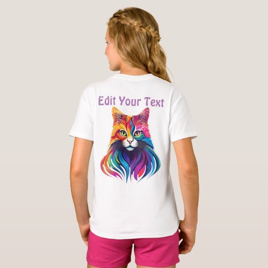 Cat Maine Coon Portret Regenboog Kleuren T-shirt (Achterkant volledig)